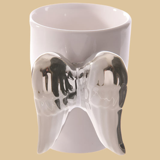 Silver Angel Wings Handle Ceramic Mug Handle View