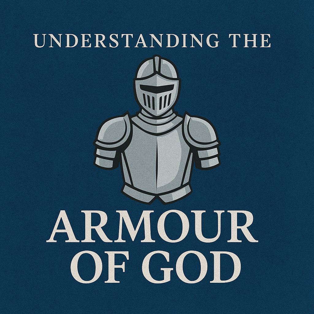 A suit of armour on a blue background