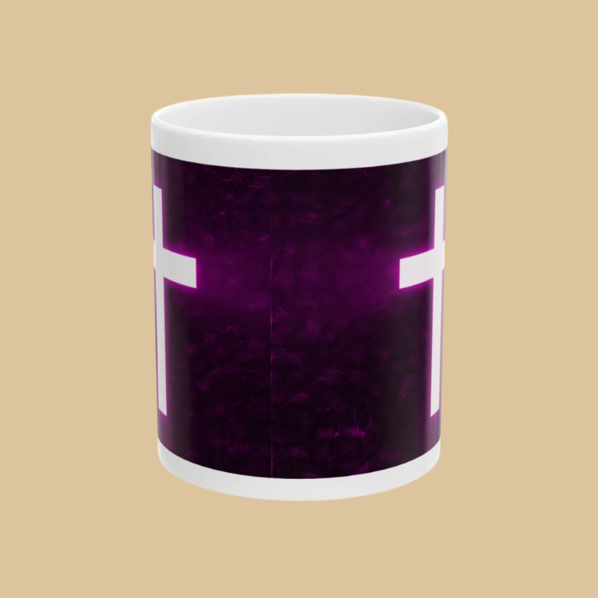 Christian-Mug-Bright-Cross-On-A-Dark-Purple-Background-Front-View