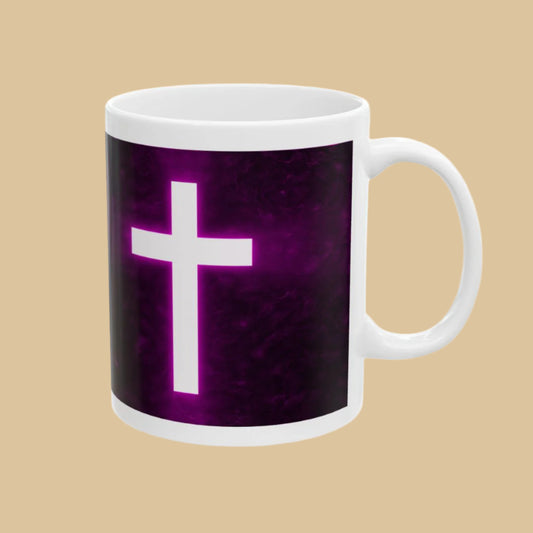 Christian-Mug-Bright-Cross-On-A-Dark-Purple-Background-Left-Side-View