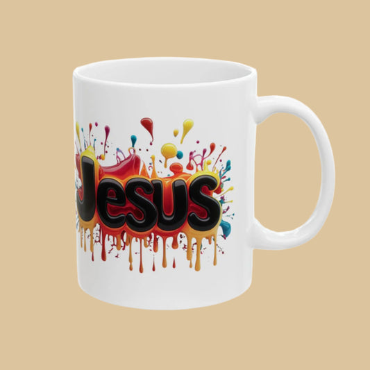 Colourful Jesus Mug – Inspirational Christian Coffee Mug | Daily Bread Left Side View