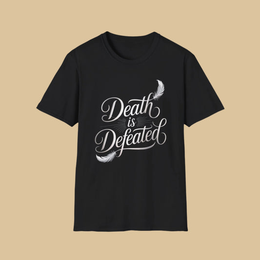 Death is Defeated Christian T-Shirt – Inspirational Bible Faith Tee In Black