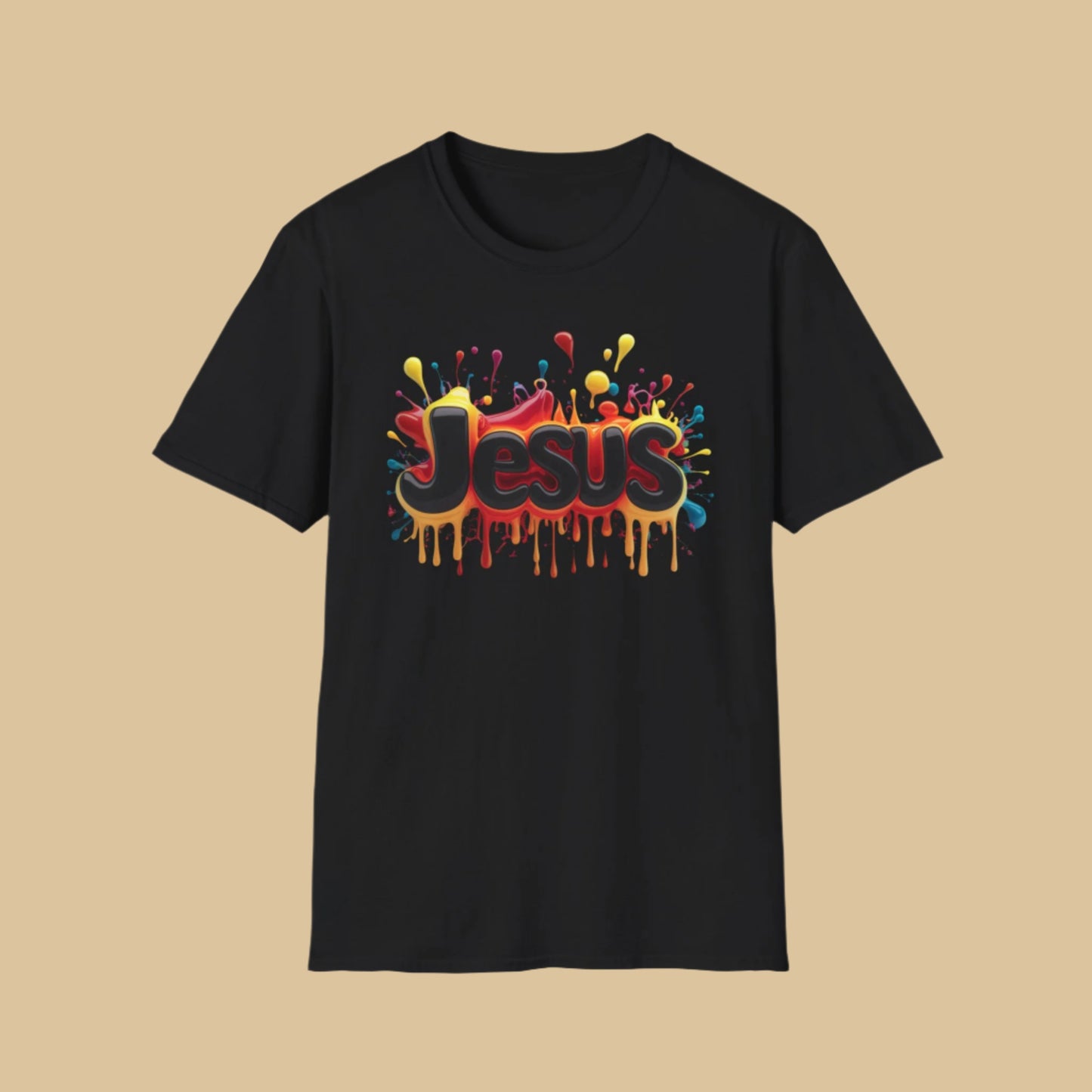 Jesus Colour Splash T-Shirt – Bold Christian Graphic Tee (Unisex) In Black