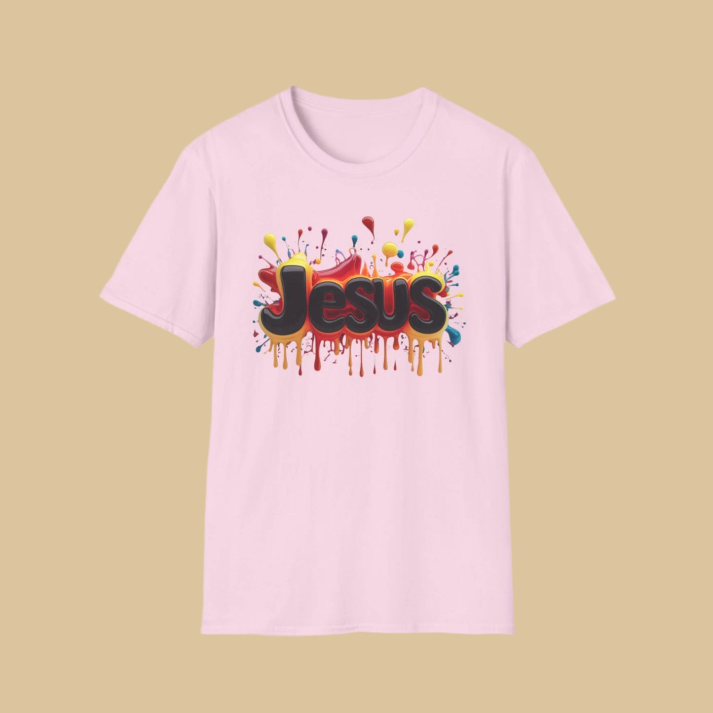 Jesus Colour Splash T-Shirt – Bold Christian Graphic Tee (Unisex) In Light Pink