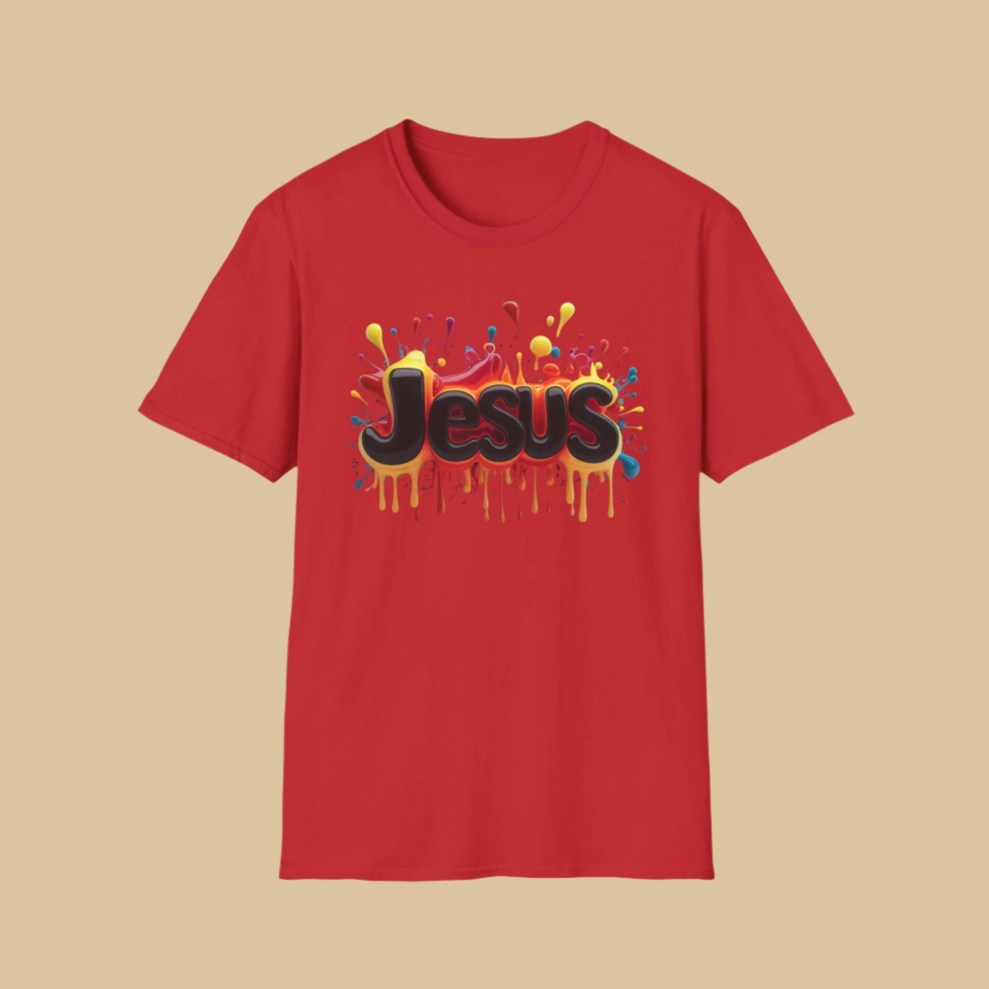 Jesus Colour Splash T-Shirt – Bold Christian Graphic Tee (Unisex) In Red