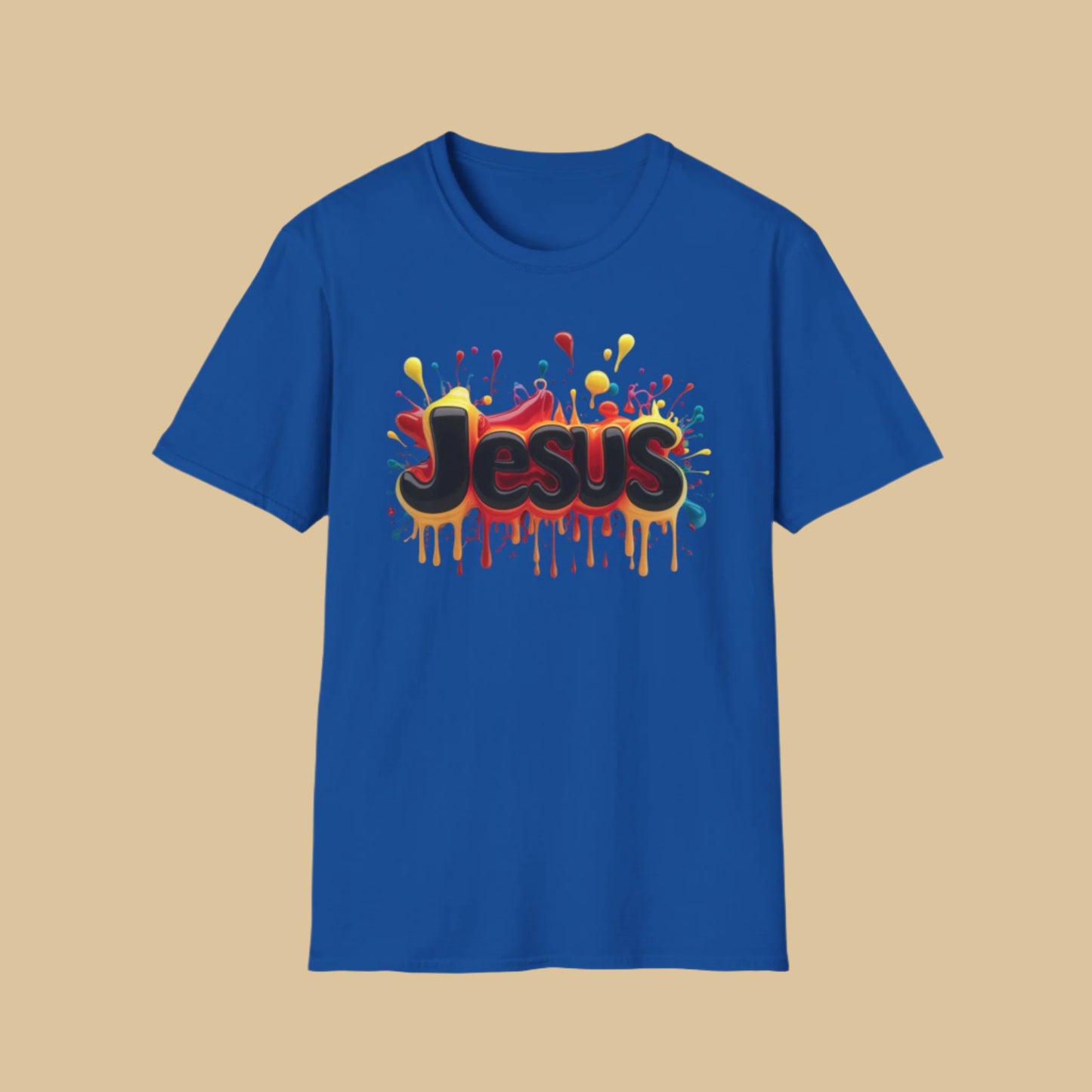 Jesus Colour Splash T-Shirt – Bold Christian Graphic Tee (Unisex) In Royal Blue