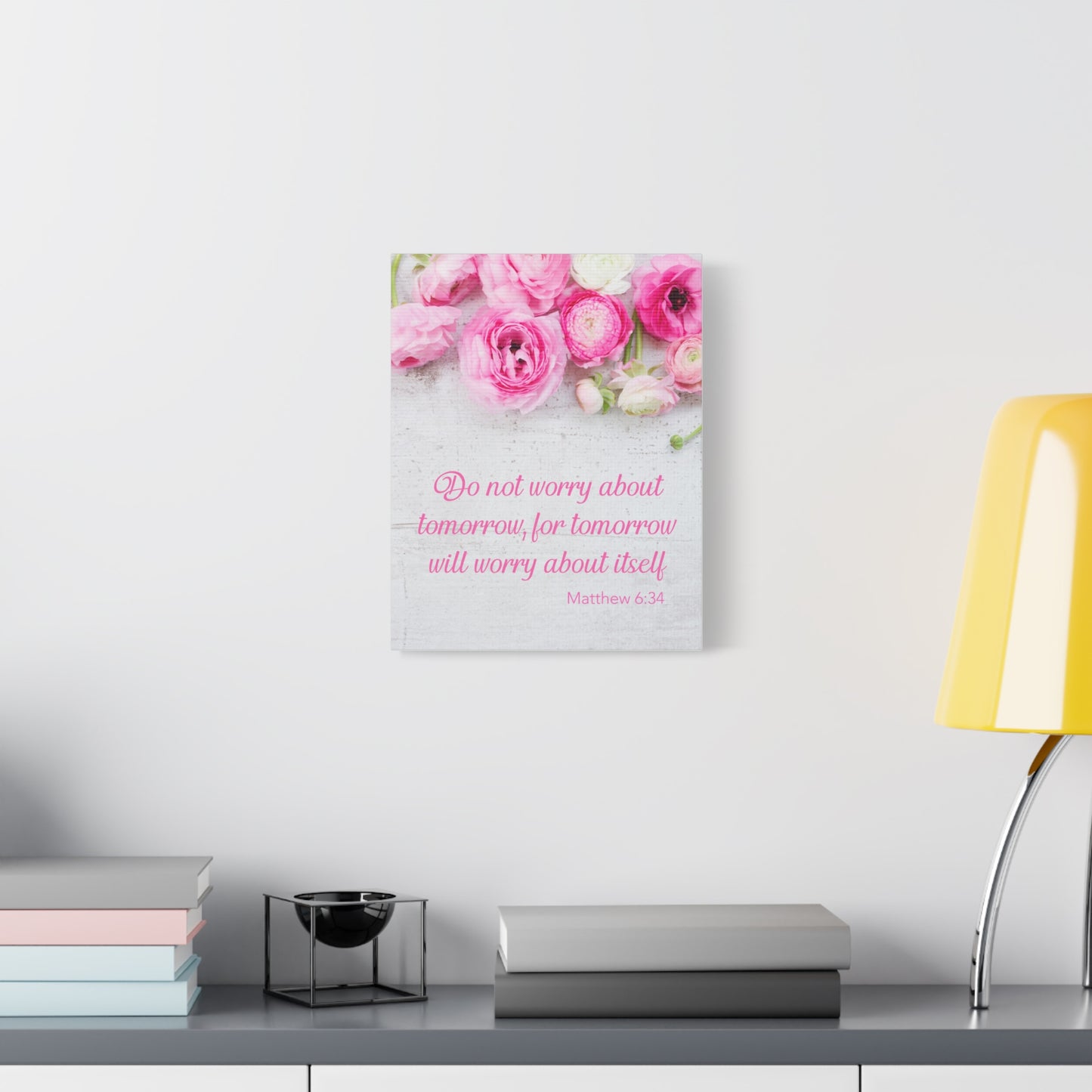 Matthew 6:34 Floral Wall Art – Do Not Worry About Tomorrow Scripture Canvas 14