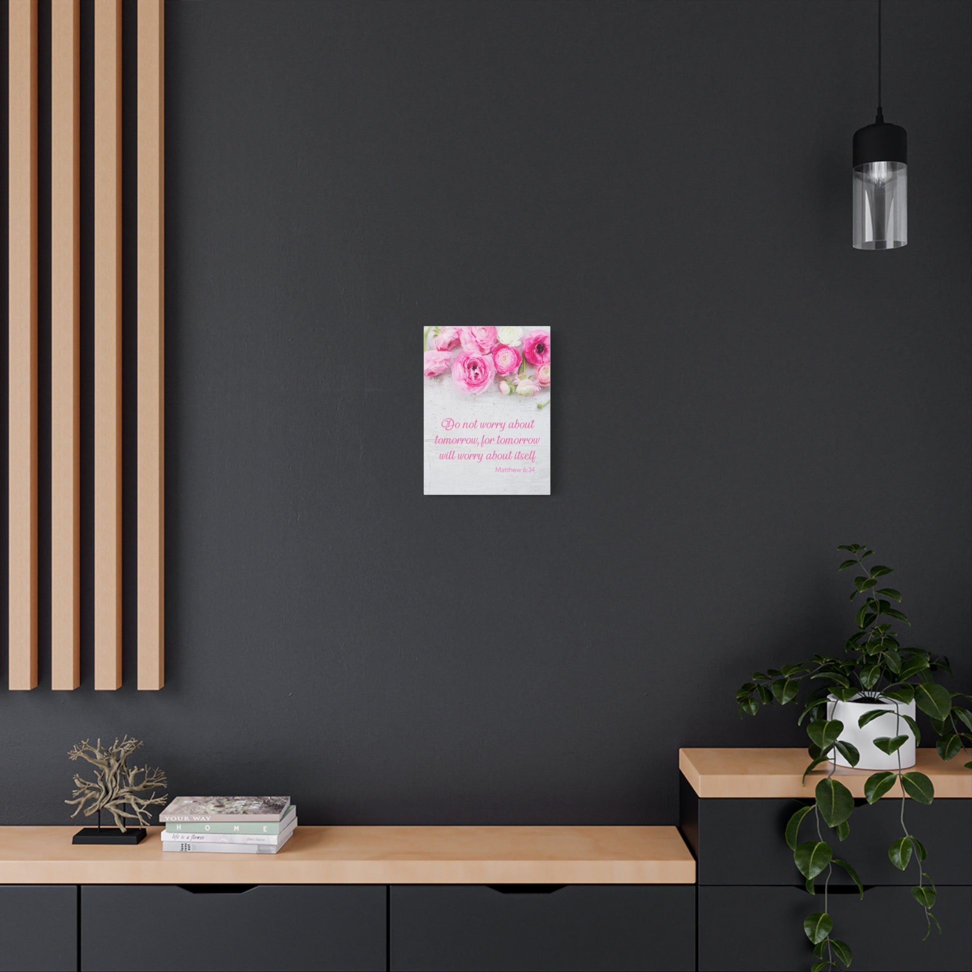 Matthew 6:34 Floral Wall Art – Do Not Worry About Tomorrow Scripture Canvas 19