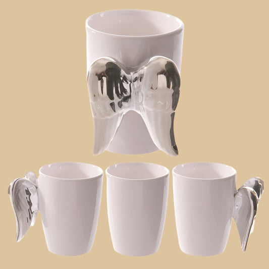 Silver Angel Wings Handle Ceramic Mug