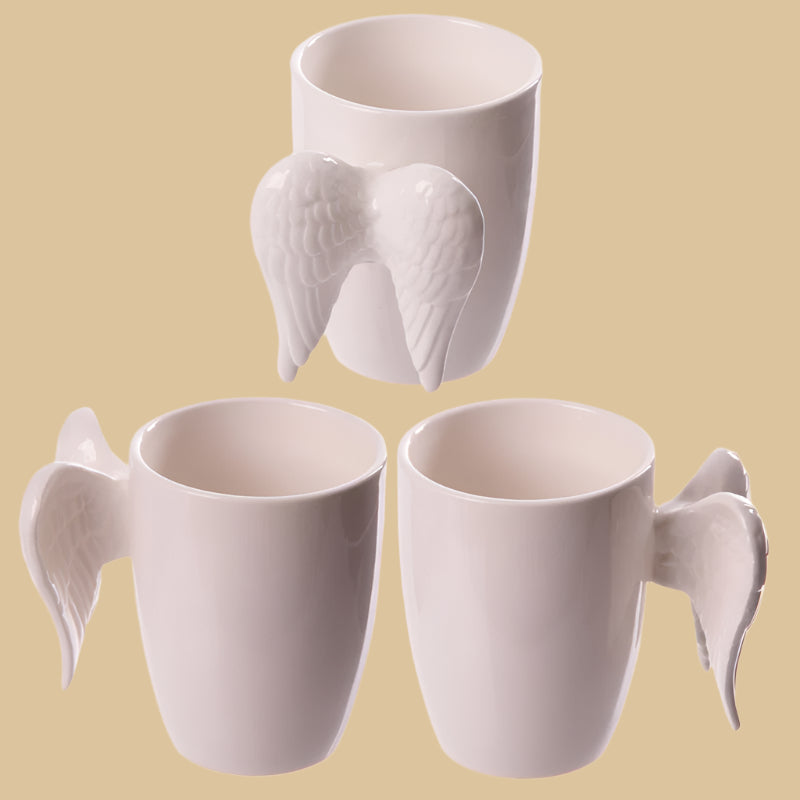 White Angel Wings Handle Ceramic Mug