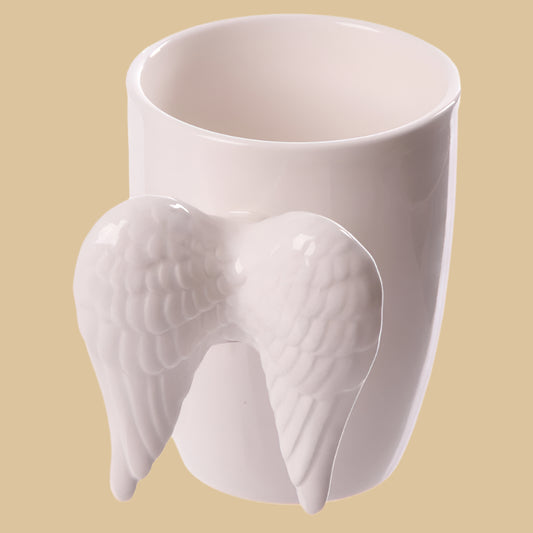 White Angel Wings Handle Ceramic Mug Handle View