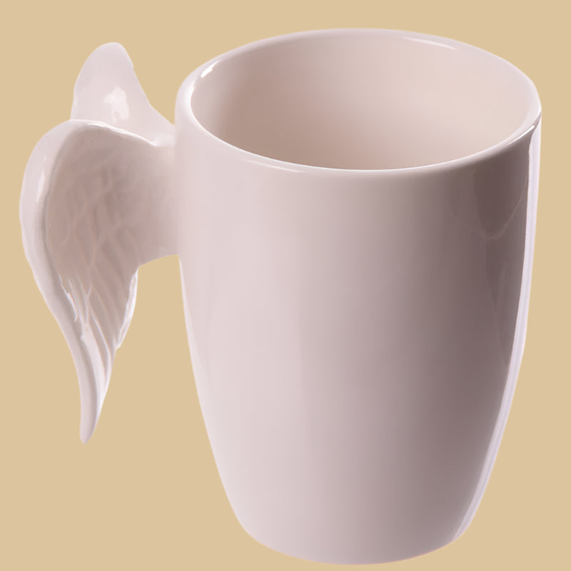 White Angel Wings Handle Ceramic Mug Right Side View